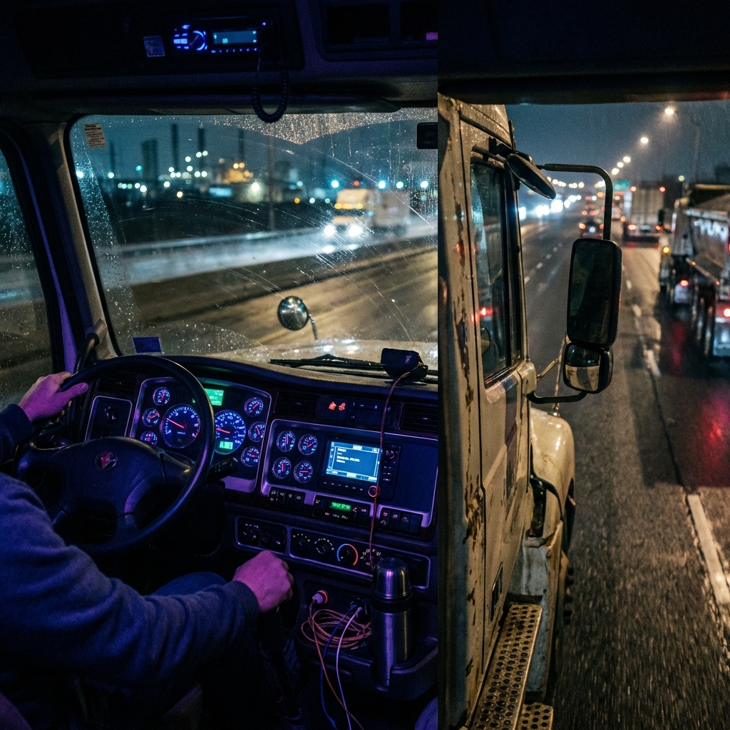Founders of Rhodeum Miner discussing real-time data integration in trucking
