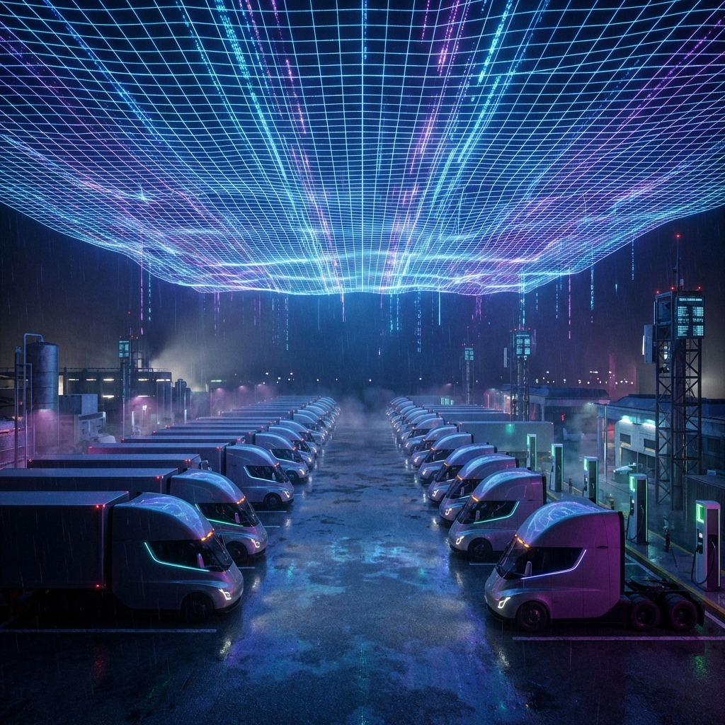 Global network visualization of trucks acting as decentralized nodes on Solana